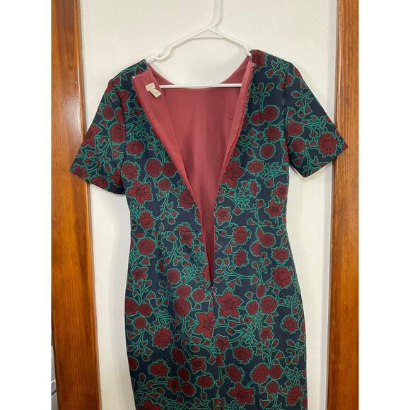 J. Crew Short-Sleeve Floral Sheath Dress Size 6 Small Thick Material Knee Length - Picture 6 of 9